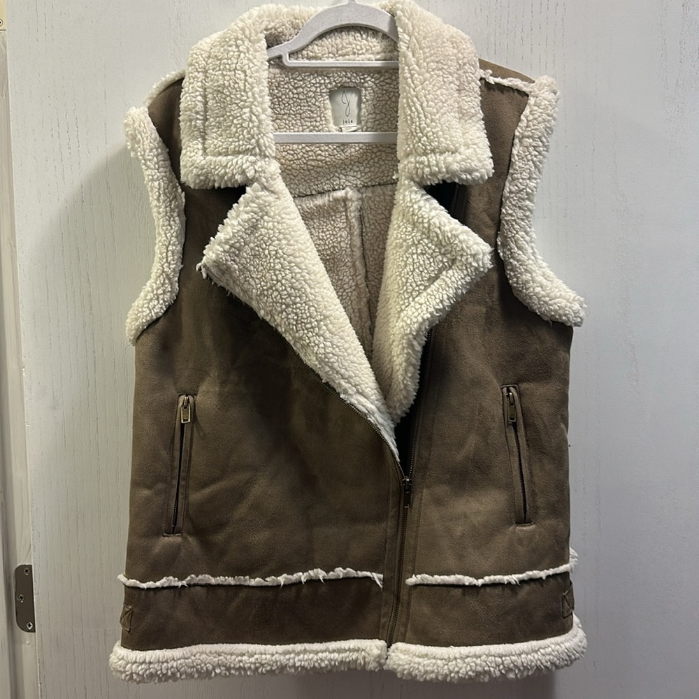 JOIE Faux Suede&Faux Shearling Vest Sherpa Lined Zipper Pockets SZ SP NW/Out Tag